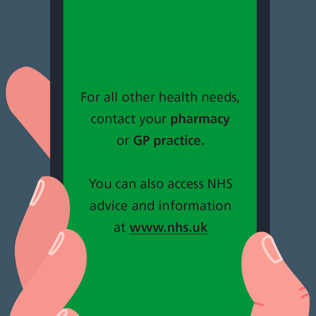 If you are unwell or injured, it’s important to choose the right service to make sure you get the best treatment as quickly as possible.

Choosing the right NHS service will help reduce pressure on A&amp;E and GP services, freeing them up to help those who need it most.