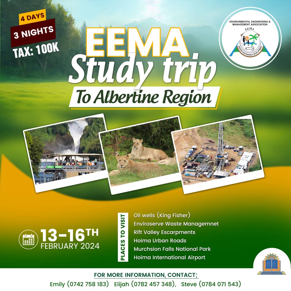 EEMA_KYU's tweet image. Hello Engineers, your annual study trip is here🥳🥳. Mark your calendars ,Don&apos;t miss out the positive vibes and and learning experience in our oil city💚 🇺🇬
#sustainabledevelopment 
#EnvironmentalEngineering