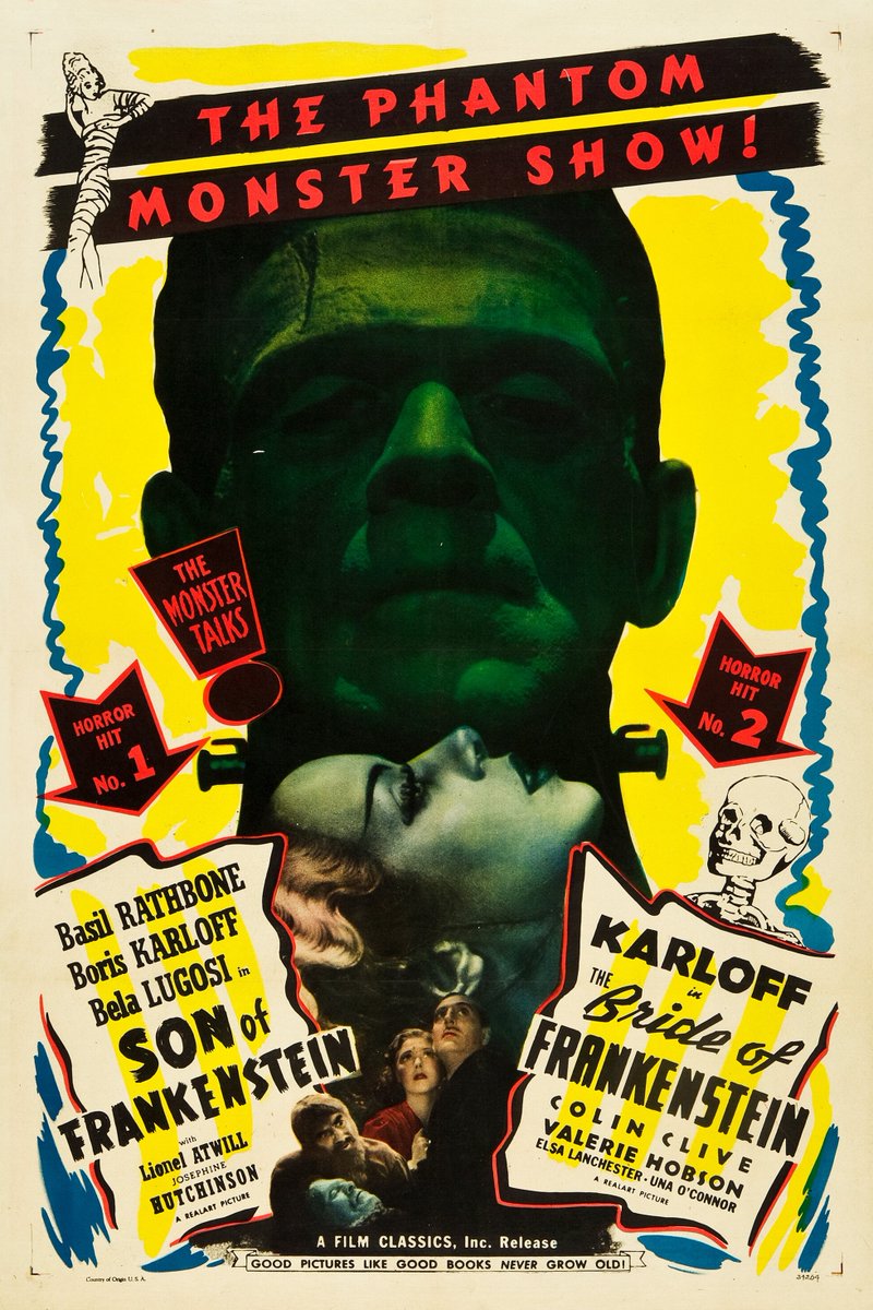 Son of Frankenstein / Bride of Frankenstein Combo (Realart, R-1948)
One Sheet (27' X 41')
.
#TerrorByNight #SonOfFrankenstein #BrideOfFrankenstin #UniversalMonsters #BorisKarloff #ElsaLanchester #ClasssicHorror #VintageHorror #MonsterKid
.