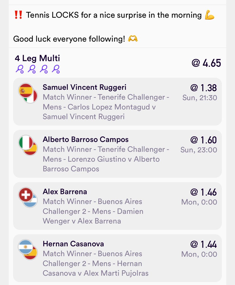 LukeTheNukeBets's tweet photo. 🔥 Preview Bet 🔥

Tennis multi LOCKED in to give us a nice surprise in the morning 💪

Follow along on Dabble @ LukeTheNuke97 https://t.co/X7FOQARPcY