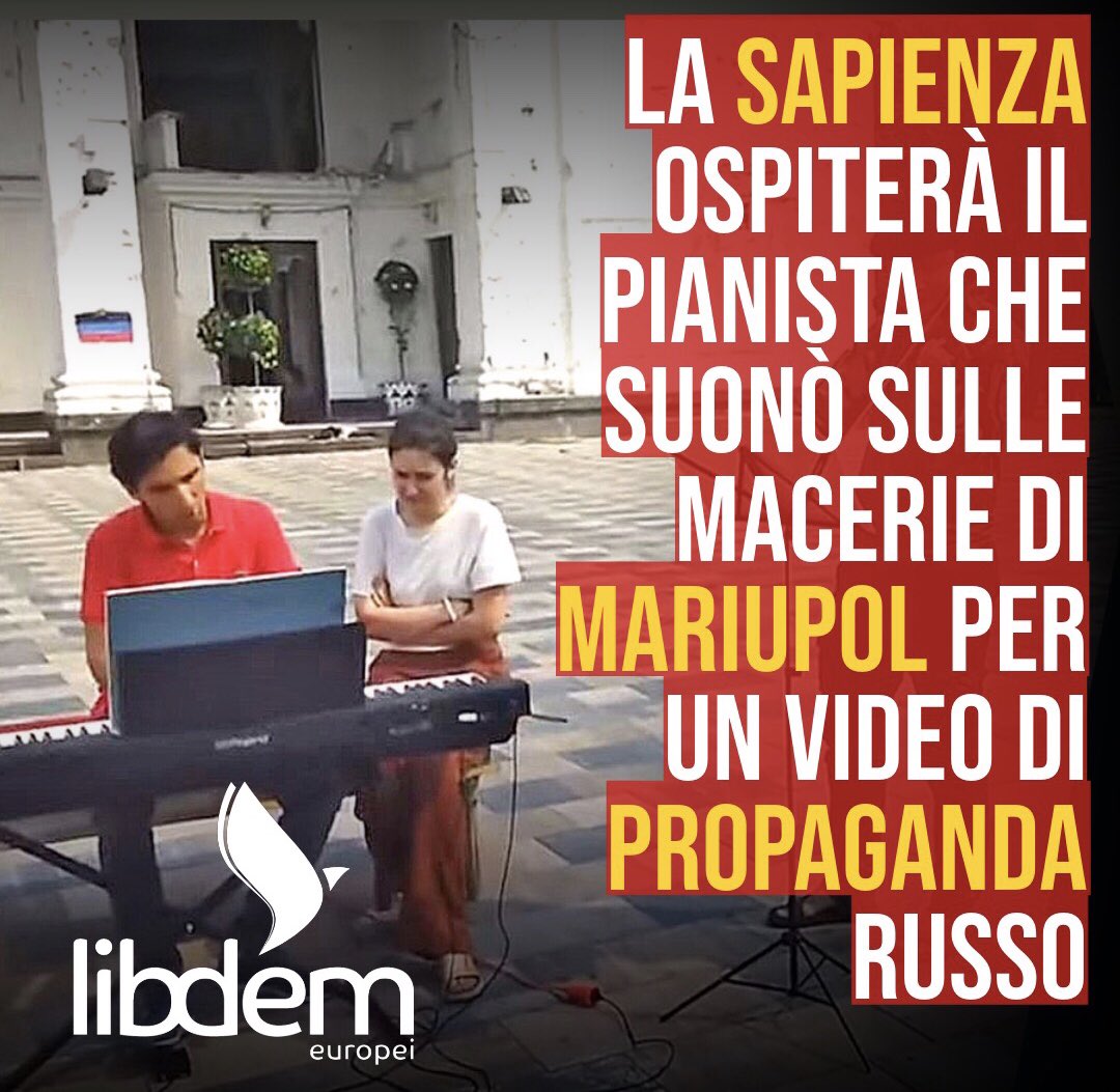 L’Università <a href="/SapienzaRoma/">Sapienza Università di Roma</a> ospiterà il 23/1/2024 Alexander Romanovsky, il pianista che suono sulle macerie di Mariupol per un video di propaganda russo e che per questo venne sospeso dal Royal College di Londra.

Con gli amici di <a href="/liberioltre/">Liberi, Oltre le Illusioni 🇺🇦🇪🇺</a>, di <a href="/ComVentotene/">Comitato Ventotene</a> e molti altri amici