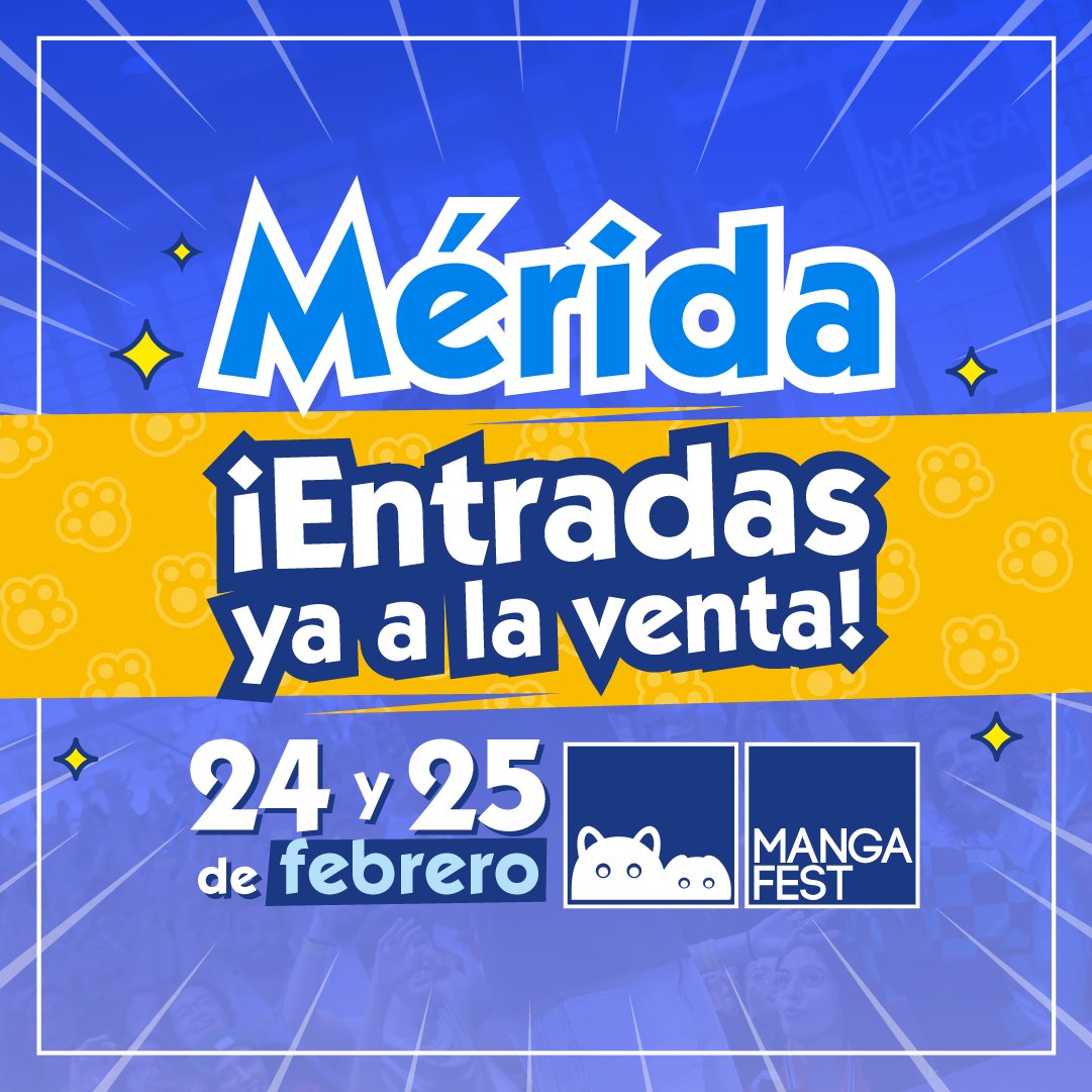 🎊 ¡¡#Mangafest24 te espera en #Mérida los días 24 y 25 de febrero!! Volvemos con: 🥳Concursos 🎮 Torneos 🕹️Videojuegos 🎭 Cosplay ✨Invitad@s 🎶 K-Pop 🤩 ¡... y mucho más! Las entradas YA están a la venta 🔥 📅 24 y 25 de febrero 📍 IFEME (Mérida) 💻 mangafest.es