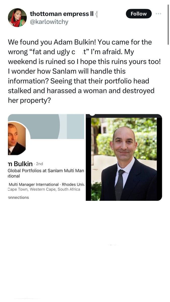 JackBakc's tweet photo. .@SanlamInvest @sanlam Will disciplinary action be taken against this monster?? @VOCfm @radio786online @MuslimJudicial @adambulkin @CapeTalk #capetown #SouthAfrica #South_Africa https://t.co/NwcLS1nw9a