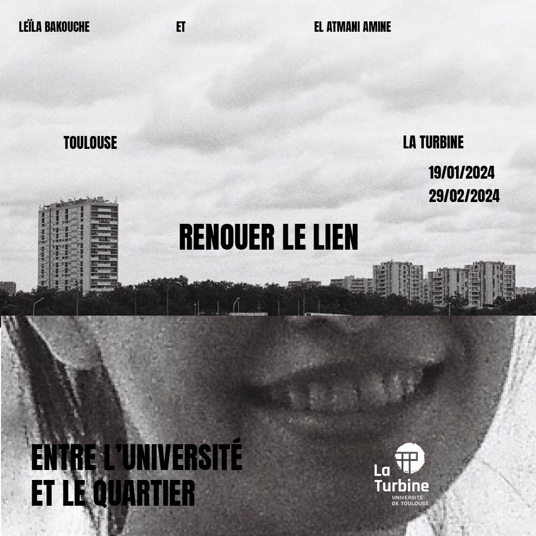 📸 Découvrez l'exposition "Renouer le Lien" à La Turbine ! Vernissage le 19 janvier à 18h00. Joignez-vous à nous pour une soirée artistique immersive explorant les liens entre l'université et le quartier du Mirail. Ateliers créatifs les 28 janvier et 11 février. Infos dans la bio