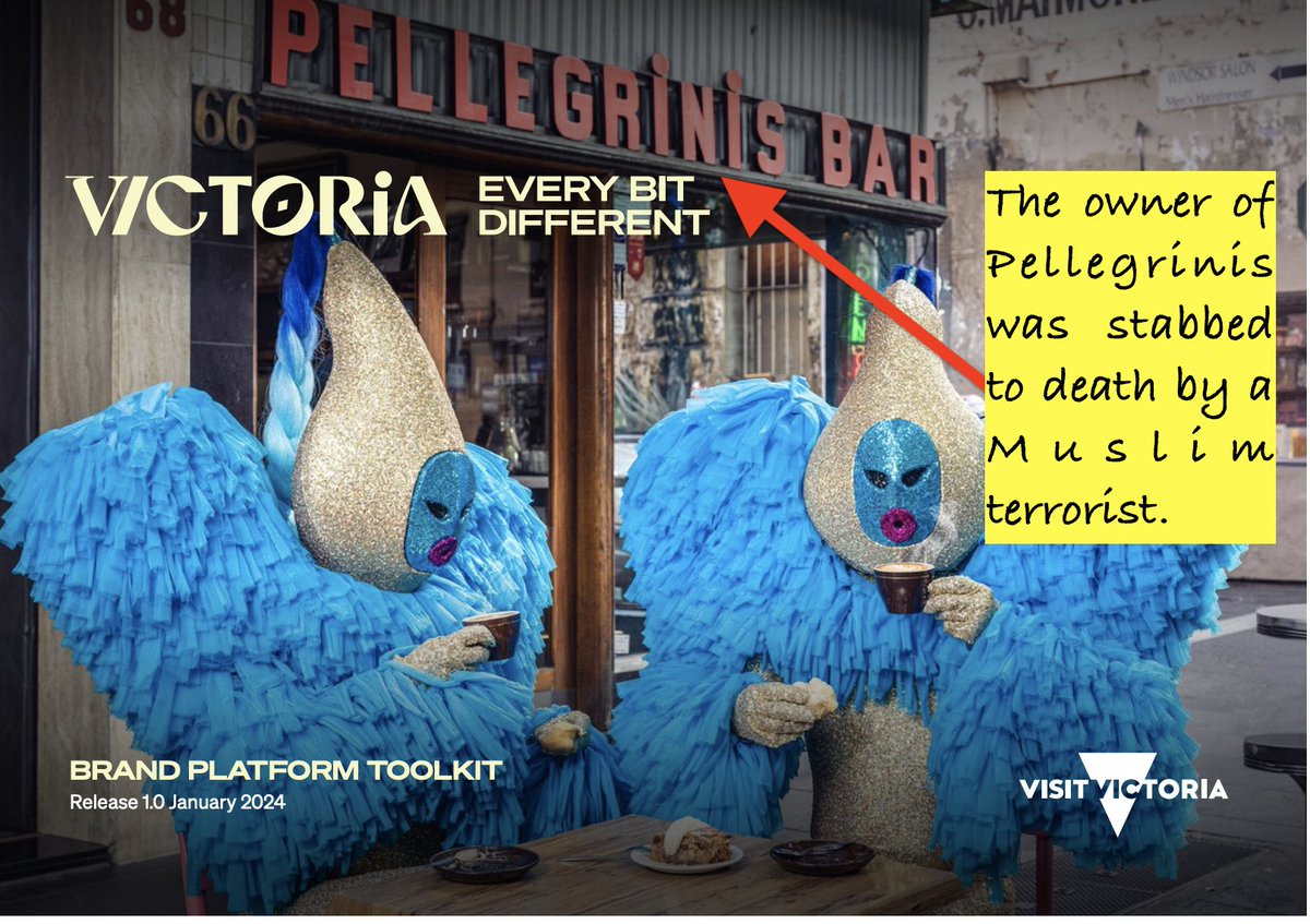 Visitors, The owner of Pellegrinis was stabbed to death by a Muslim terrorist in the middle of the street in broad daylight. 

What kind of sick, insensitive government would use this image to promote 'the brand'?

#boycottVictoria #boycottMelbourne #visitvictoria