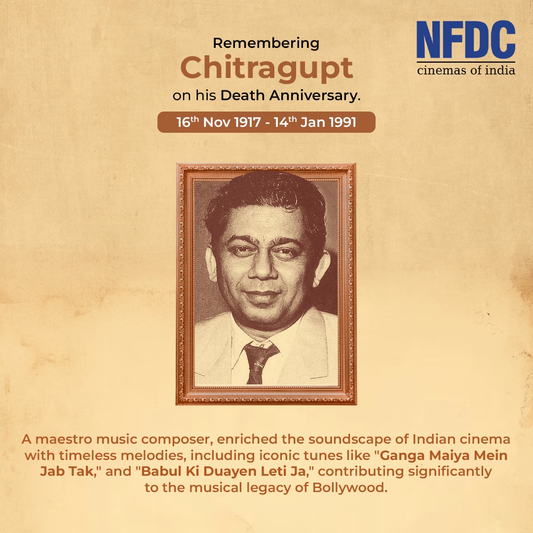 A legendary figure in Hindi and Bhojpuri cinema, Chitragupt left an indelible mark on the world of music.
Today, we  honor the legacy of this musical maestro on his death anniversary.

#InMemoriam #ChitraguptLegacy #MusicalDiversity #ChitraguptMagic #LegendaryCollaboration