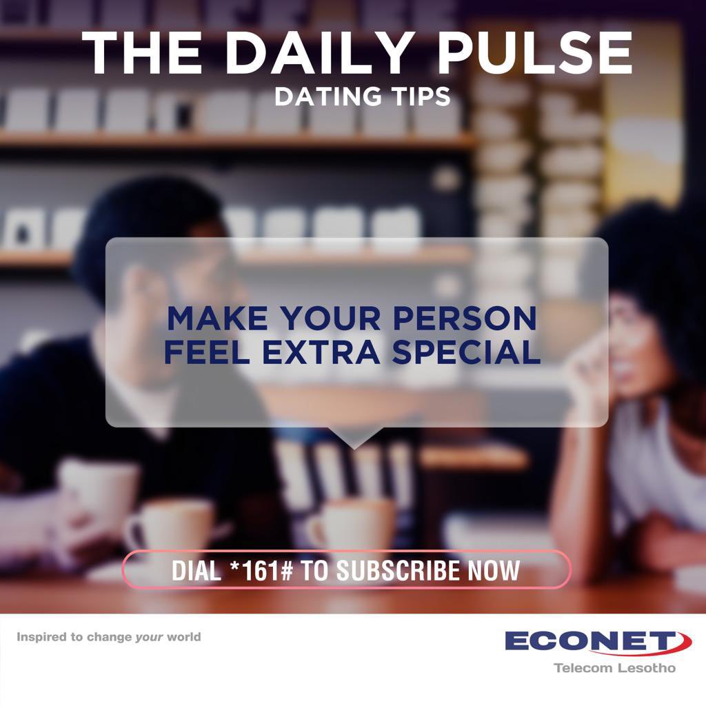 econetlesotho's tweet photo. As the most romantic day of the year approaches, get ready to impress with the best dating tips from the Daily Pulse! 💝🥰 
We've got everything you need to make a great impression.  Dial  *161# to subscribe to the daily pulse 💘 #DailyPulse #lesothosbestdatanetwork  #Econet https://t.co/FhnTcXsgZy