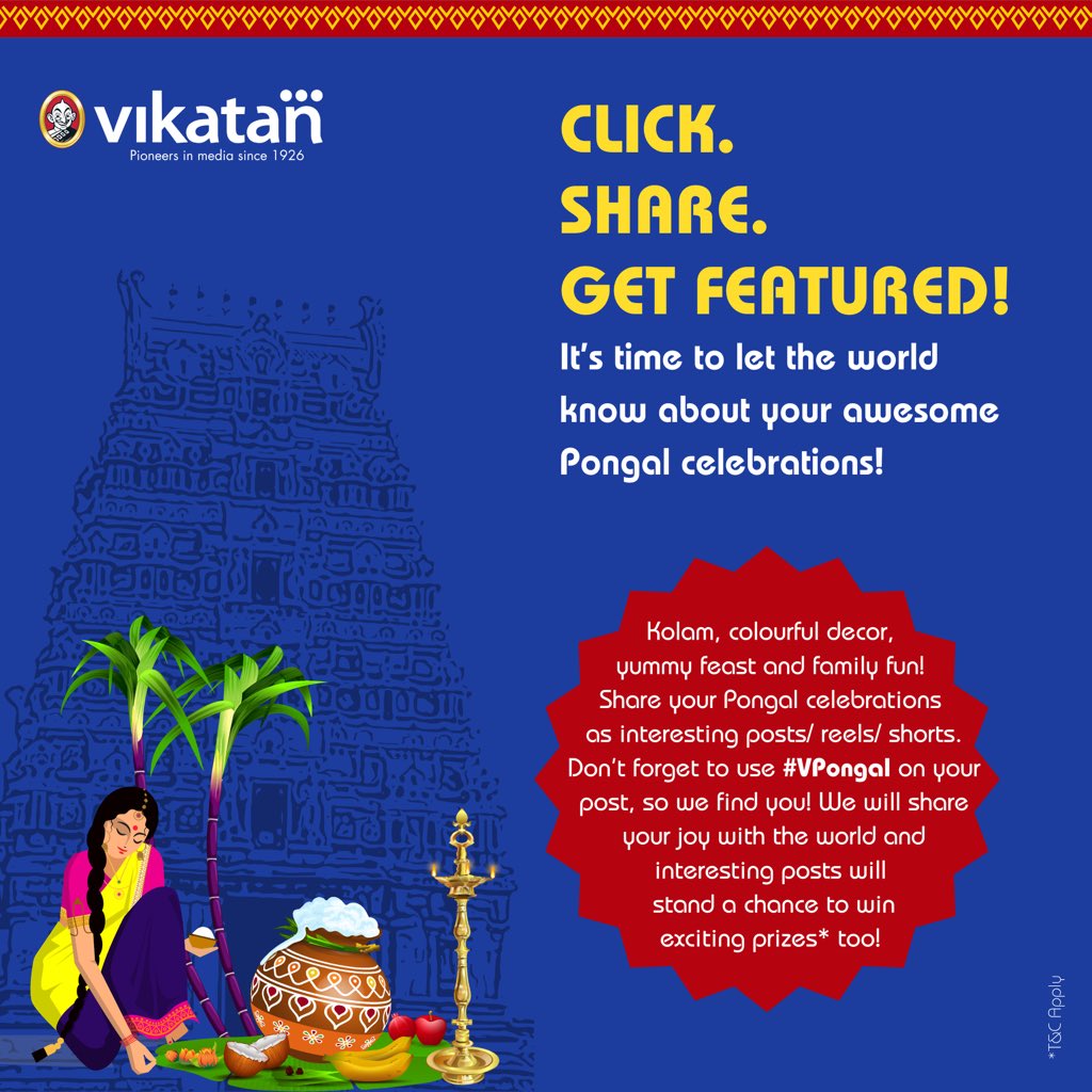 vikatanconnect's tweet photo. Share your Pongal celebration as interesting posts/ reels/ shorts and win Exciting Prizes!

Don’t forget to use #VPongal hashtag on your post and tag us! 

#HappyPongal 😇😇 https://t.co/a3h7RCrEk5