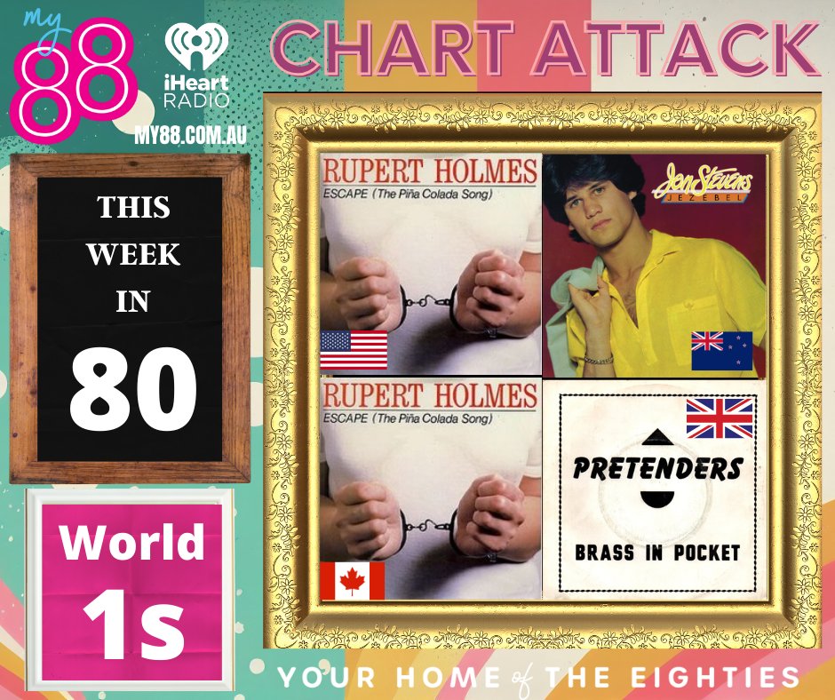 waynetunks's tweet photo. #ChartAttack on @My88_FM: Number 1s from this week in 1980:
US & Canada: Escape #RupertHolmes
NZ: Jezebel #JonStevens
UK: Brass in Pocket #Pretenders
Which is your favourite? https://t.co/1H1RCsNMUU