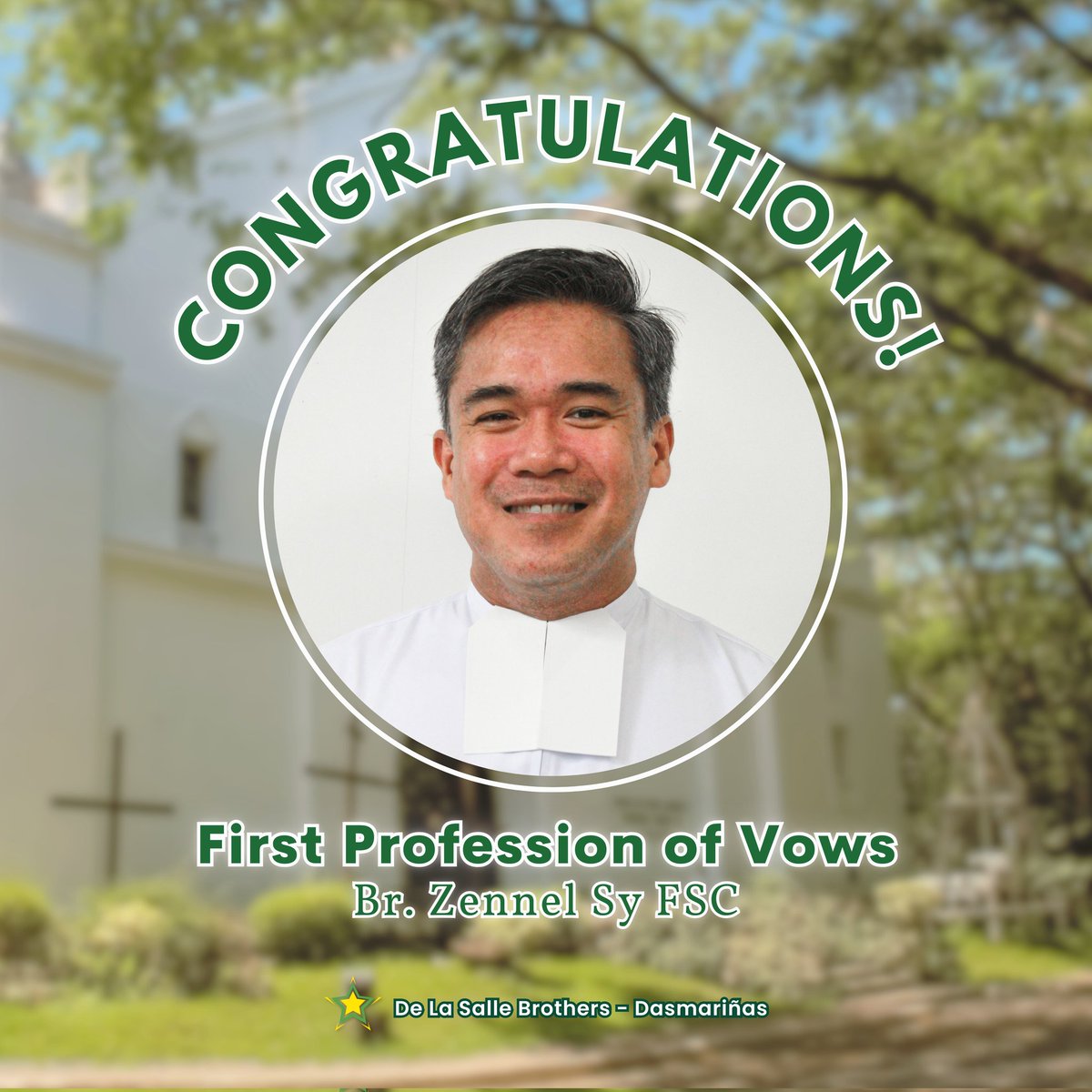 DLSBrothersDSM's tweet photo. Br. Zennel says ‘Yes’ to God’s call.

Today, January 14, 2024, is the 𝐅𝐢𝐫𝐬𝐭 𝐏𝐫𝐨𝐟𝐞𝐬𝐬𝐢𝐨𝐧 𝐨𝐟 𝐕𝐨𝐰𝐬 of Br. Zennel Sy FSC at the Chapel of Our Lady of the Holy Rosary De La Salle University - Dasmariñas.

Congratulations, Br. Zennel! Live Jesus in hearts, forever! https://t.co/e2H1MZodH2