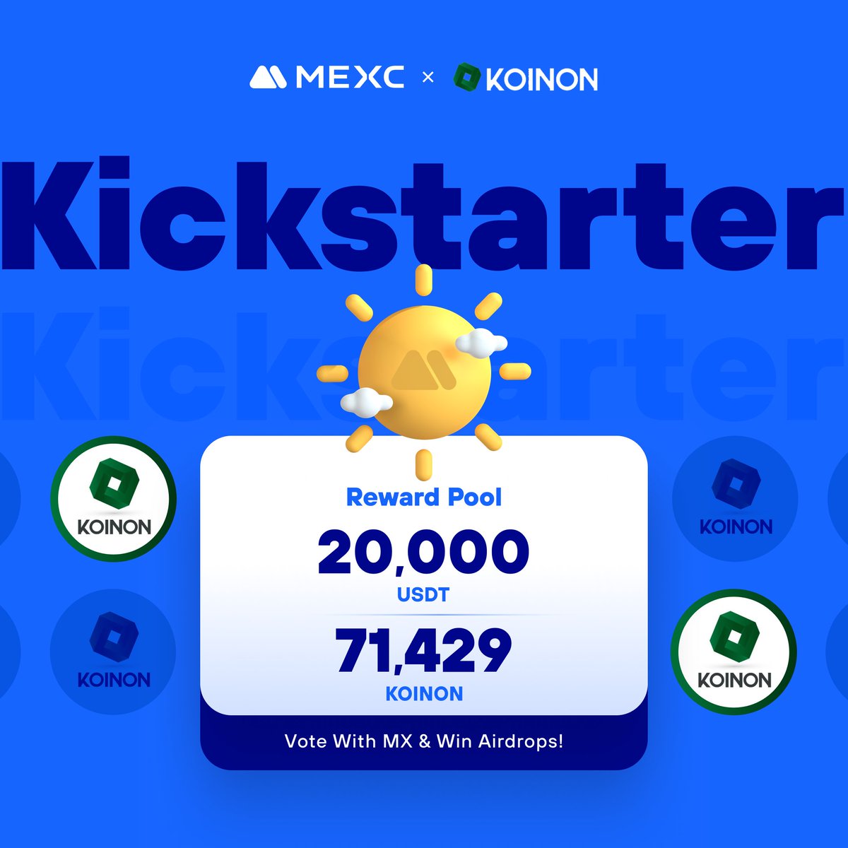 MEXC's tweet photo. .@Koin_on a digital asset and BTC type (UTXO) coin-based blockchain platform for enterprise users and others, is coming to #MEXCKickstarter 🚀

🗳Vote with $MX to share massive airdrops
📈 $KOINON/USDC Trading in the Innovation Zone: 2024-01-15 10:00 (UTC)

Details: https://t.co/ZRaZ7vYpUt