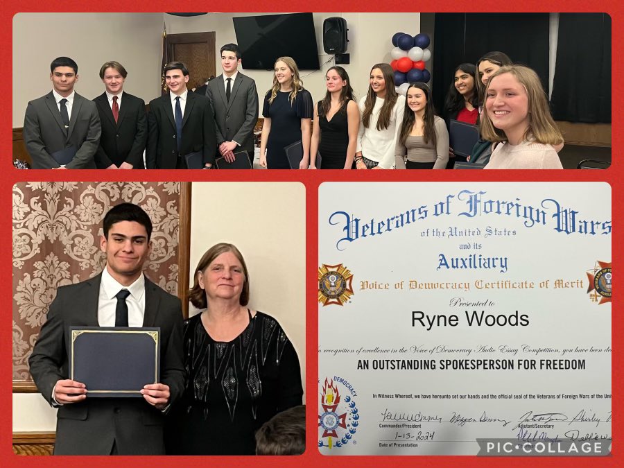vfwbatavia1197's tweet photo. Congratulations to @ryne_woodsy for winning VFW Post 1197 Voice of Democracy and making the final 16 in our District!  Congrats to all scholarship winners!  Best of luck in your academic careers!  @BPS101 @BataviaBaseball @BataviaHS @BroadcastBHS https://t.co/TzHqYjRaBH