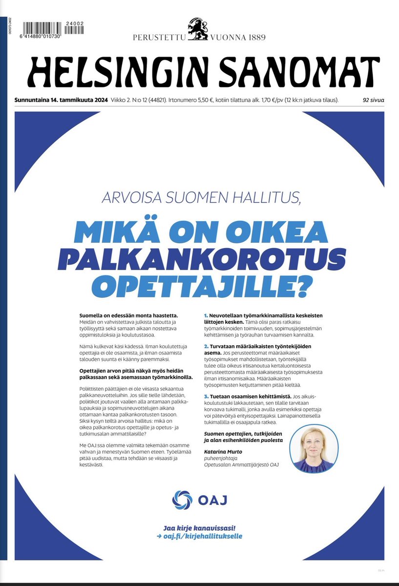 Mikä on oikea palkankorotus opettajille, varhaiskasvatuksesta yliopistoihin?

Ja missä korotuksista päätetään?

Lue <a href="/oajry/">OAJ</a> <a href="/KatarinaMurto/">Katarina Murto</a> avoin kirje hallitukselle näkemyksistämme hallituksen työmarkkinamallista ja työelämäuudistuksista. ⬇️

oaj.fi/kirjehallituks…