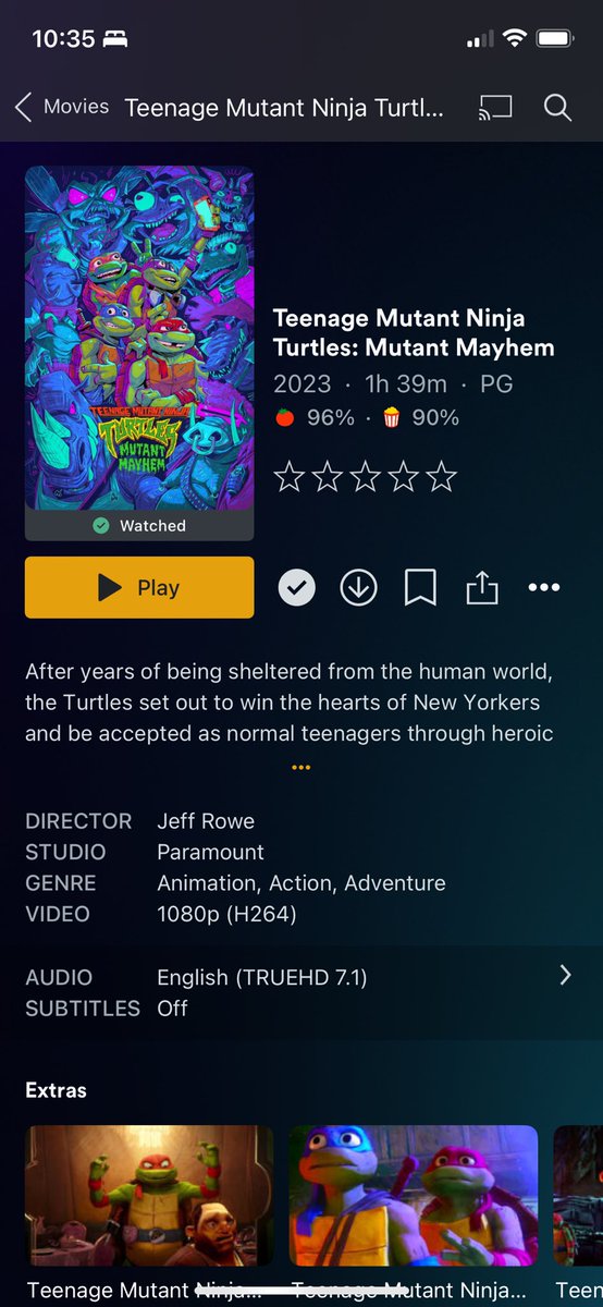 Teenage Mutant Ninja Turtles: Mutant Mayhem off of my <a href="/plex/">Plex</a> server tonight.  Even in 1080p this movie POPS.