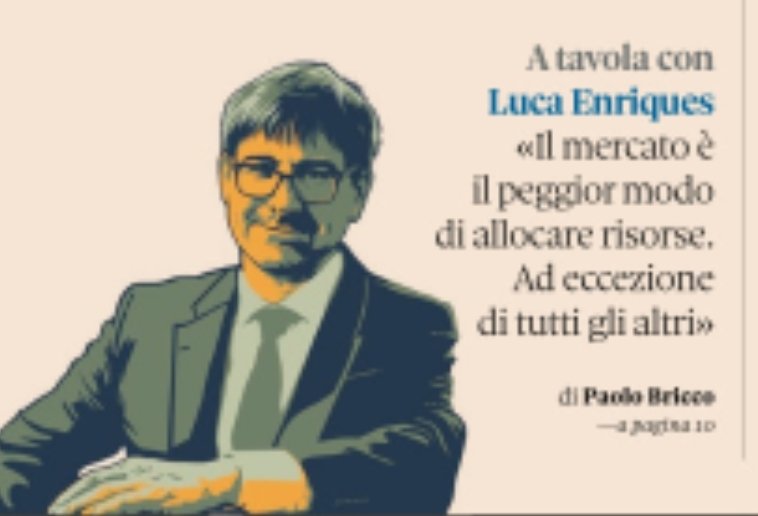 Oggi su <a href="/sole24ore/">IlSole24ORE</a> sono A Tavola Con Luca Enriques. Nell'Italia sempre statalista e oggi ancora più di ieri, uno degli ultimi pro market.  Il ritratto del professore di Oxford è di <a href="/ivancanuillus/">Ivan Canu</a>