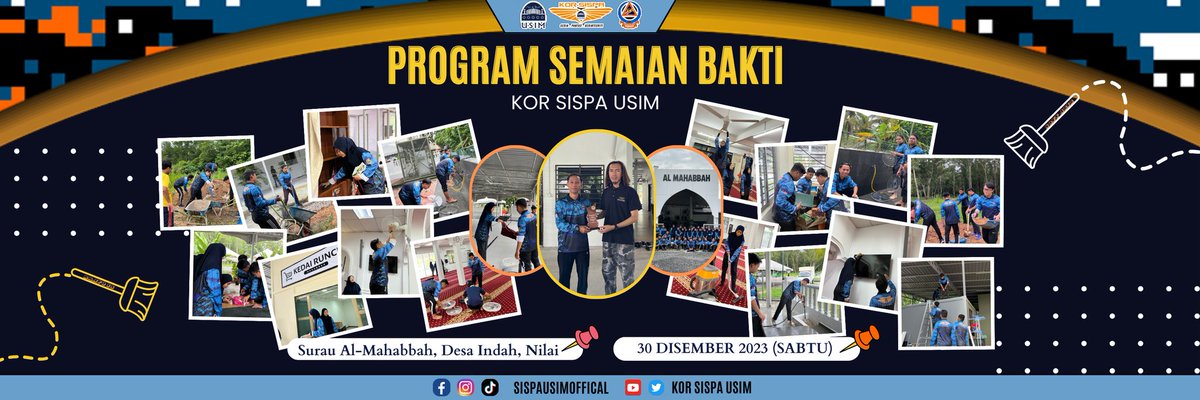 korsispausim's tweet photo. PROGRAM SEMAIAN BAKTI KOR SISPA USIM pada 30 Disember 2023 (7 a.m - 3 p.m) di Surau Al-Mahabbah, Desa Indah, NILAI oleh Kompeni Bravo 15.
Program ini diadakan bertujuan memupuk perasaan bertimbang rasa dan keprihatinan amalan nilai sivik dalam diri terhadap komuniti. https://t.co/DkIkLyAArs