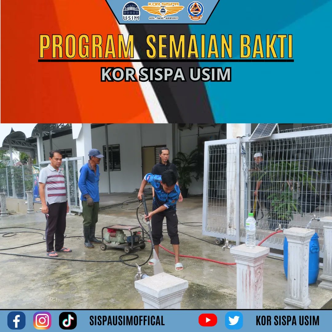 korsispausim's tweet photo. PROGRAM SEMAIAN BAKTI KOR SISPA USIM pada 30 Disember 2023 (7 a.m - 3 p.m) di Surau Al-Mahabbah, Desa Indah, NILAI oleh Kompeni Bravo 15.
Program ini diadakan bertujuan memupuk perasaan bertimbang rasa dan keprihatinan amalan nilai sivik dalam diri terhadap komuniti. https://t.co/DkIkLyAArs