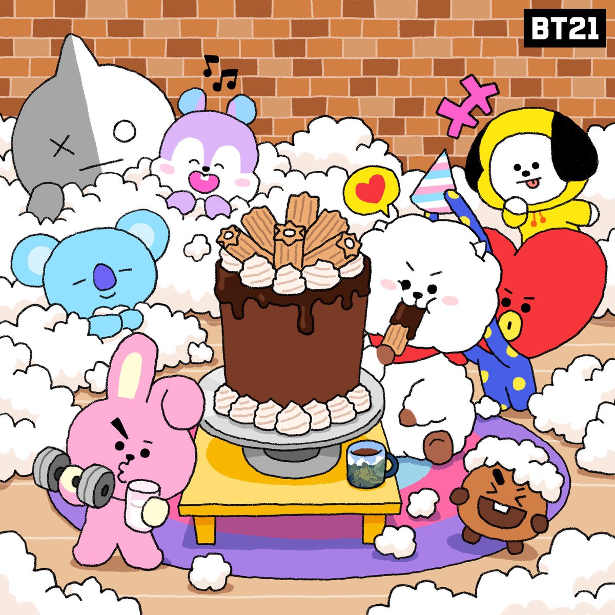 BT21_'s tweet photo. RJ’s 2024 MOTTO: Keep calm and EAT-J on! 🍓🥐

#BT21 #newyearplans #Gourmet #craving #HappyEats #2024 https://t.co/7rlnMknp7Z