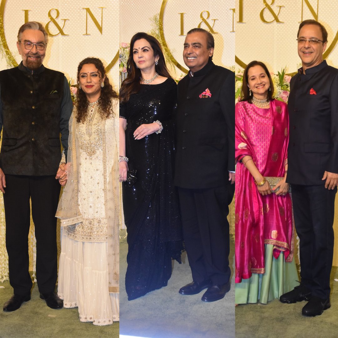 #IraKhan & #NupurShikhare's wedding reception was attended by Industry's who's who. #AyushmannKhurrana, #RandeepHooda, #KabirBedi, #MukeshAmbani, #SunnyLeone, #SushmitaSen among others posed for the paps with  spouses and family.   

#NitaAmbani #AditiRaoHydari #PalakTiwari