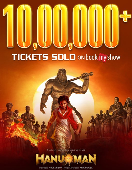 TradeBOC's tweet photo. 🎟️💫 Over 1 Million Tickets Sold on BookMyShow in Just 2 Days for #HanuMan! 

A Spectacular Feat, Witnessing Tremendous Audience Demand! 💥💥 #HanuManSuccess #BoxOfficePhenomenon #HanumanReview #HanuManEverywhere https://t.co/pqbJEfMhoF