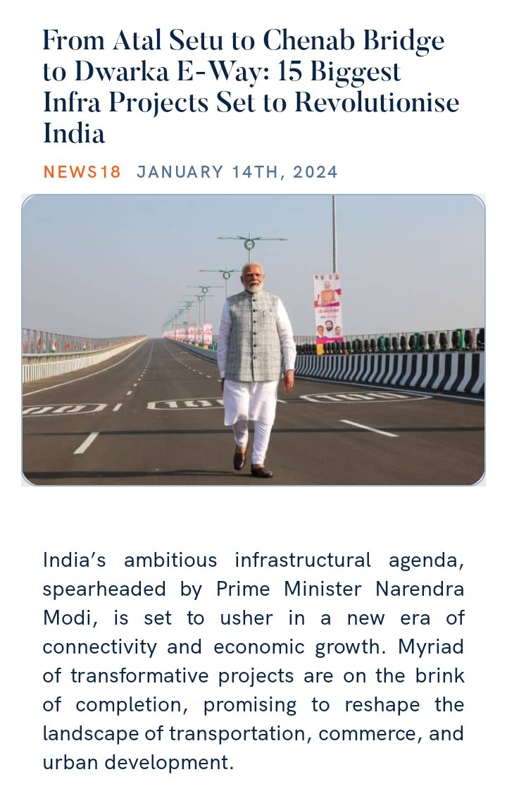 apsingh5993's tweet photo. From Atal Setu to Chenab Bridge to Dwarka E-Way: 15 Biggest Infra Projects Set to Revolutionise India
https://t.co/8WuvpQqB2o via NaMo App https://t.co/Lg5AAux4ni