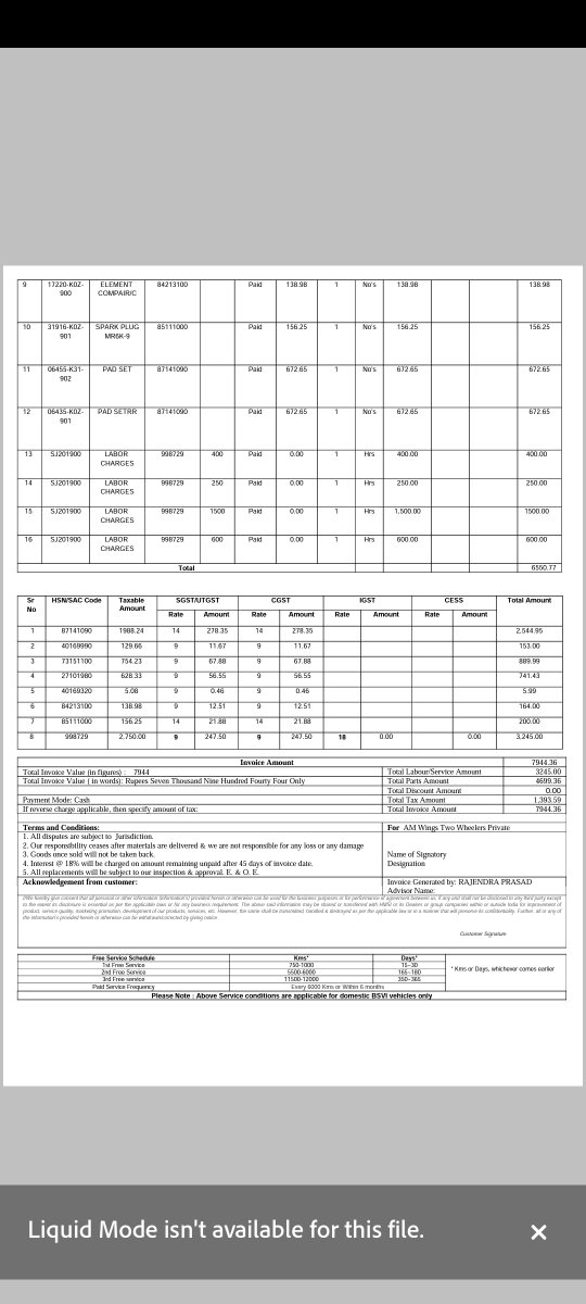rkratheesh019's tweet photo. I am upset to share but i recently had a very bad experience after the service of my @honda2wheelerin Highness. It was a normal 15k km service and it cost near 8k in which the labour charge is more than 3k. I own 3 @Honda vehicles in my home but this experience is very unpleasant https://t.co/JDsbZE0L0W