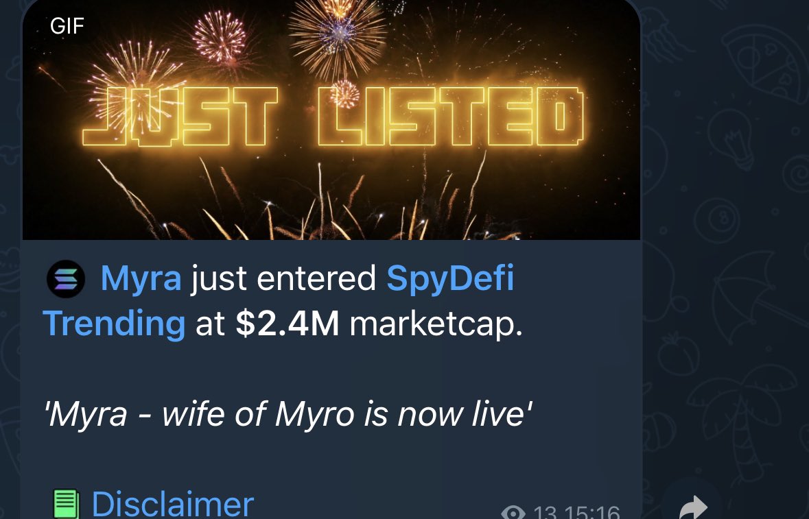 $Myra has entered trending on <a href="/SpyDefiX/">SpyDefi</a> 

#MYRA $MYRA #Solana #MYRO $MYRO