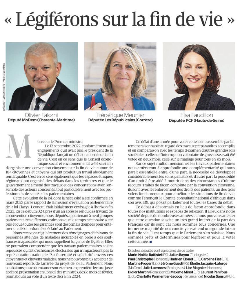 Fier et heureux d’avoir rassemblé des députés de différents bords politiques ( 9 groupes représentés!) pour exprimer au PM <a href="/GabrielAttal/">Gabriel Attal</a> notre volonté forte d’adopter une loi Fin de vie en 2024! Merci à tous mes collègues pour cette initiative transpartisane puissante <a href="/LaTribune/">La Tribune</a>