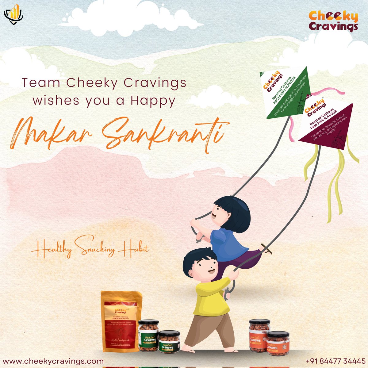 QualyticsC's tweet photo. Happy Makar Sankranti! 🪁 Embrace the spirit of the festival with Cheeky Cravings' Roasted Cashews, a blend of 5 irresistible flavors that turn snacking into an art! 

#HappySankranti #CheekyCravingsSnacks #HealthyChoices https://t.co/T7ar1P2h7S