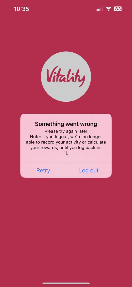 @Vitality_UK Hi - is the app down today? Tried re-logging in and re-installing the app