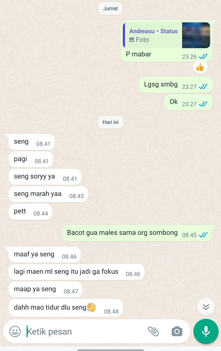 abcdefady's tweet photo. Pdhl semalem gua berantemnya sama cowok gua, tpi yg ngechat gua pagi pagi minta maap malah si andre😭😭😭😭 https://t.co/rwsEIVOZSO