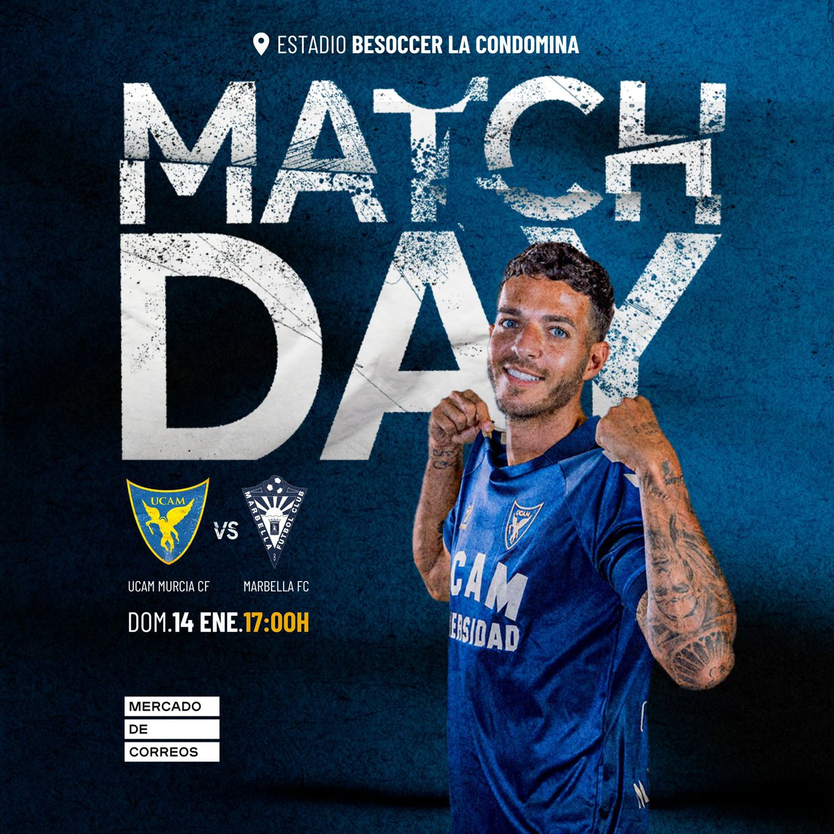UCAM Murcia CF (@ucammurciacf) on Twitter photo 🔥 𝐇𝐨𝐲 𝐞𝐬 𝐞𝐥 𝐝𝐢́𝐚. ¡𝐇𝐨𝐲 𝐣𝐮𝐞𝐠𝐚 𝐞𝐥 𝐔𝐂𝐀𝐌 𝐌𝐮𝐫𝐜𝐢𝐚 𝐂𝐅!
🏆 Jornada 18 - G. IV de 2ª RFEF.
🆚 <a href="/marbella_fc/">Marbella FC</a>
⌚️ 17h.
🏟️ Estadio BeSoccer La Condomina.
🎟️ ucamcf.compralaentrada.com/eventos/7599/8…
❄️ Acción social a favor de <a href="/FJAbandonado/">Jesús Abandonado</a>.
📺 <a href="/PopularTvMurcia/">Popular TV Murcia</a> (TD) - 🔥 𝐇𝐨𝐲 𝐞𝐬 𝐞𝐥 𝐝𝐢́𝐚. ¡𝐇𝐨𝐲 𝐣𝐮𝐞𝐠𝐚 𝐞𝐥 𝐔𝐂𝐀𝐌 𝐌𝐮𝐫𝐜𝐢𝐚 𝐂𝐅!
🏆 Jornada 18 - G. IV de 2ª RFEF.
🆚 <a href="/marbella_fc/">Marbella FC</a>
⌚️ 17h.
🏟️ Estadio BeSoccer La Condomina.
🎟️ ucamcf.compralaentrada.com/eventos/7599/8…
❄️ Acción social a favor de <a href="/FJAbandonado/">Jesús Abandonado</a>.
📺 <a href="/PopularTvMurcia/">Popular TV Murcia</a> (TD) -