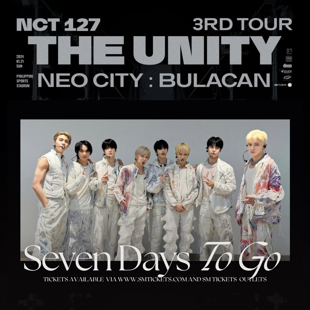 Next week, it’s your turn, NCTzens 💚 NCT 127 3RD TOUR 'NEO CITY : BULACAN - THE UNITY' at the Philippine Sports Stadium is only seven days away!

#NEOCITY_THE_UNITY_in_BULACAN tickets available via SM Tickets 🎫 

By <a href="/dnmentph/">DNM Entertainment</a> <a href="/in2une_ent/">In2une Entertainment</a>
