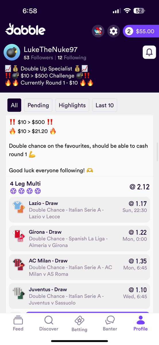 LukeTheNukeBets's tweet photo. 🔥 $10 > $500 Challenge 🔥

Round 1 of the $10 > $500 challenge. Just came short last run, but these teams should help us kick start our challenge this time 💪

Follow along on Dabble @ LukeTheNuke97 https://t.co/ajSEnynDP7