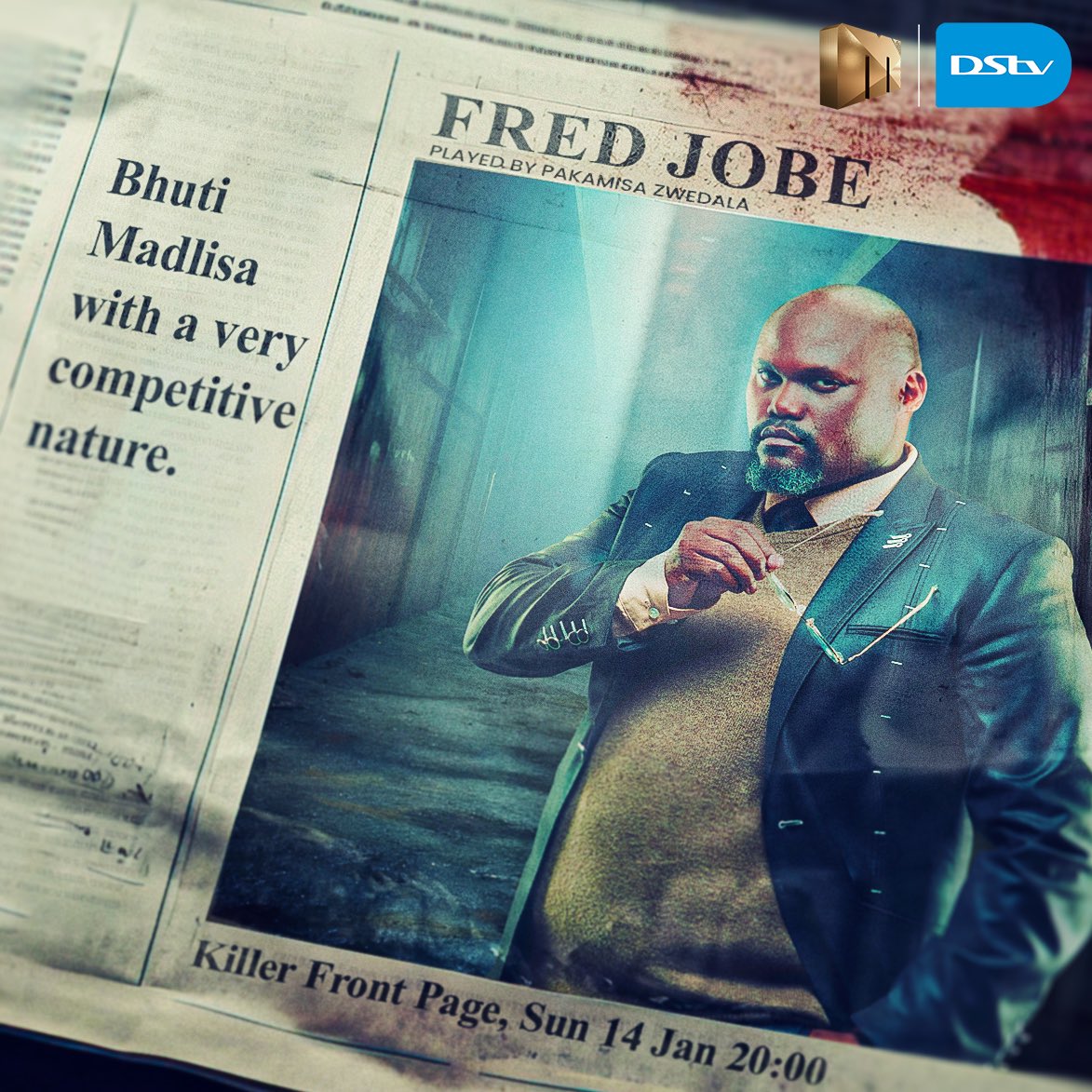 The big spending, dog-eat-dog Fred Jobe is portrayed by <a href="/PakamisaZ/">Pakamisa Zwedala</a> on #KillerFrontPage 😎

Stay connected to DStv Compact for the first episode on 14 January 2024 on <a href="/Mzansimagic/">Mzansi Magic</a> (Ch. 161) at 20:00.