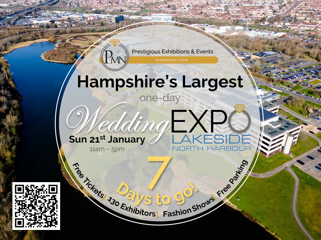 7 days to go...📆It's stepping up a gear this week for our largest event ever! 130 exhibitors with everything you could need for your #wedding 💗all under one HUGE roof! #hantsweddingexpo @LakesideCampus 📍#portsmouth #Hampshire #eventplanner #weddingplanning