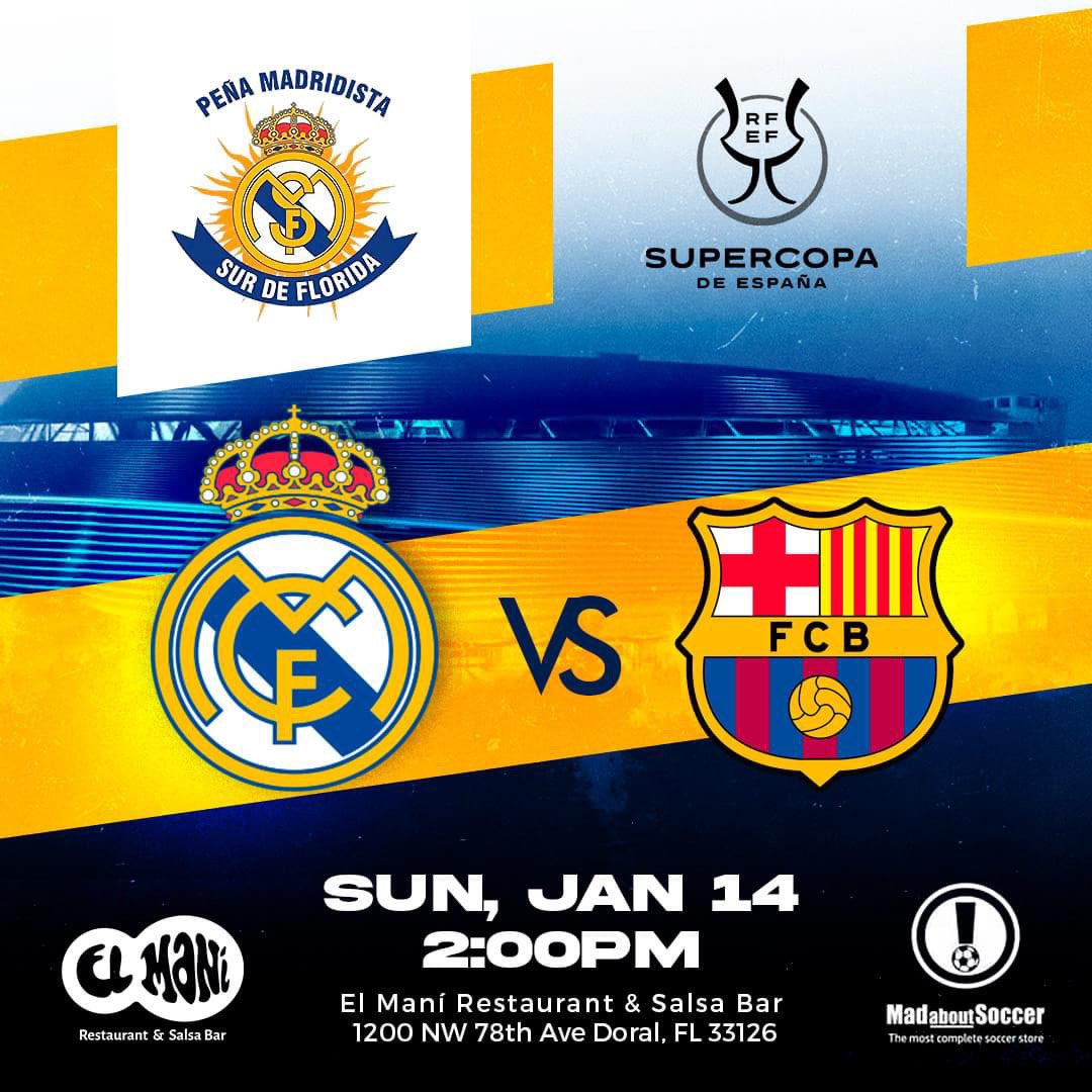 🙌 NEXT MATCH UP! 🙌
🆚 Barcelona
📍1200 NW 78TH AVE, DORAL 
⏰ SUNDAY 2.00 pm
🏆 @ Spanish Super Cup
#⃣ #MadridistasMiami #RMSurDeFlorida #Peñismo #RMFans  #RMLiga #MadridismoUSA #SupercopaDeEspaña 
📍📍 Attention:
Doors open at 1.00 pm
For table reservations # 305-930-8402