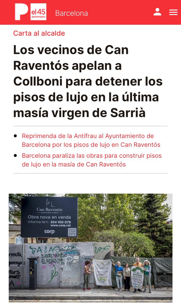 CanRaventos's tweet photo. Avui publiquem a @elperiodico una carta oberta a @jaumecollboni, @laiabonetrull i @MariaEugeniaGay apelant a la seva valentia política, compromís i responsabilitat per salvaguardar un dels darrers conjunts de masia amb jardí que resten al districte. 🌳🌳🏡
https://t.co/OqVwHquzmp https://t.co/Ba257Q7kT8