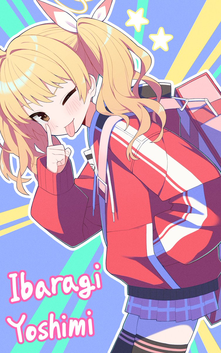1girl tongue blonde hair solo one eye closed twintails thighhighs  illustration images