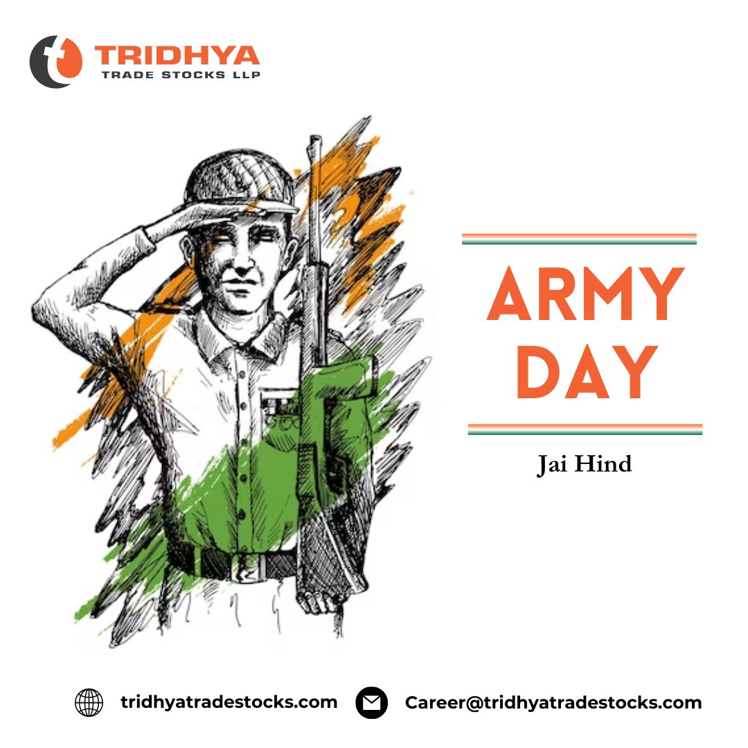 TridhyaStocks's tweet photo. As we celebrate Army Day 2024, let's express gratitude to the real heroes who safeguard our borders and uphold our freedom.

#ArmyDay #armyday2024 #indianarmy #ProudIndian #TridhyaTradeStocks https://t.co/RBY1k3InBV