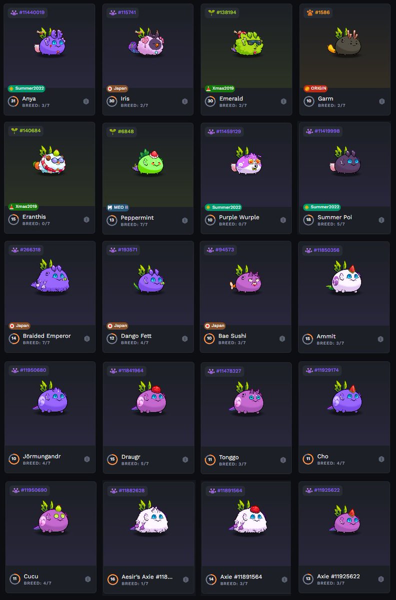 0xAesir's tweet photo. How's your Evolved Axie collection lookin so far? Mine's at 20 😉

Me and my scholars are ready for s7 💪

#AxieEvolution
#AxieCreator
@AxieInfinity https://t.co/RMj9VDp4NX