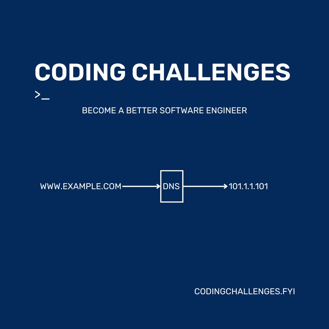 johncrickett's tweet photo. The best way to level up your coding skills is to build fully functioning applications.

That’s why I post weekly coding challenges that help software developers level up by practicing building real-world applications.

Yesterday’s challenge was to build your own DNS forwarder.

I learned how to use dig to query a specific server when writing this challenge. A small thing, but it’s always good to learn how to get the most out of the tools you have,

If you are interested, you can find the challenge here: https://t.co/j82F7gy8I2

And here are some of the past challenges:

⇢ Build your own Lisp interpreter - https://t.co/jOb6FtwMUv

⇢ Build your own Redis server - https://t.co/qSmNG5VdjD

⇢ Build your own URL shortener - https://t.co/9jLCDoGtKo

⇢ Build your own Application Load Balancer - https://t.co/ntdbEuQInr

⇢ Build your own DNS Resolver - https://t.co/FDpQEUPnyG

⇢ Build your own Git Client - https://t.co/XNEz7faqSA

⇢ Build your own QR Code Generator - https://t.co/t9RAYWejXt

⇢ Build your own crontab tool - https://t.co/RnTFTmyG7t

⇢ Build your own Scheduling App - https://t.co/MRmLdS9ZNX

⇢ Build your own Rate Limiter - https://t.co/uDpZtoo1CL

⇢ Build your own Message Broker - https://t.co/U0EZV9NWV8

⇢ Build your own Web Server - https://t.co/qyUUR9fNFT

⇢ Build your own Memcached server - https://t.co/J1ekgCw9aR

⇢ Build your own IRC client - https://t.co/PPcbpfGd90

⇢ Build your own Discord Bot - https://t.co/LSlDb8uezV

⇢ Build your own compression tool using Huffman encoding - https://t.co/ZzKcZBOj06

⇢ Build your own Spotify client - https://t.co/w8vFd35ZjZ

⇢ Build your own JSON parser - https://t.co/9W89VvKjem