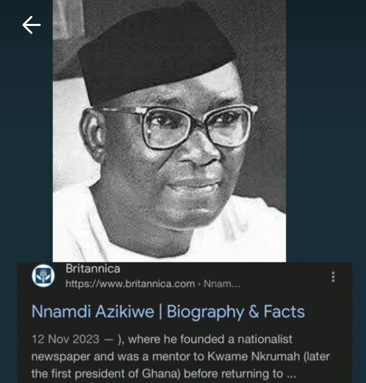 P_man019's tweet photo. @IntelRegion In 1934 Nnamdi Azikiwe  went to the Gold Coast (now Ghana), where he founded a nationalist newspaper and was a mentor to Kwame Nkrumah
https://t.co/8OSQB2rYkt https://t.co/fOwRfj9SJJ