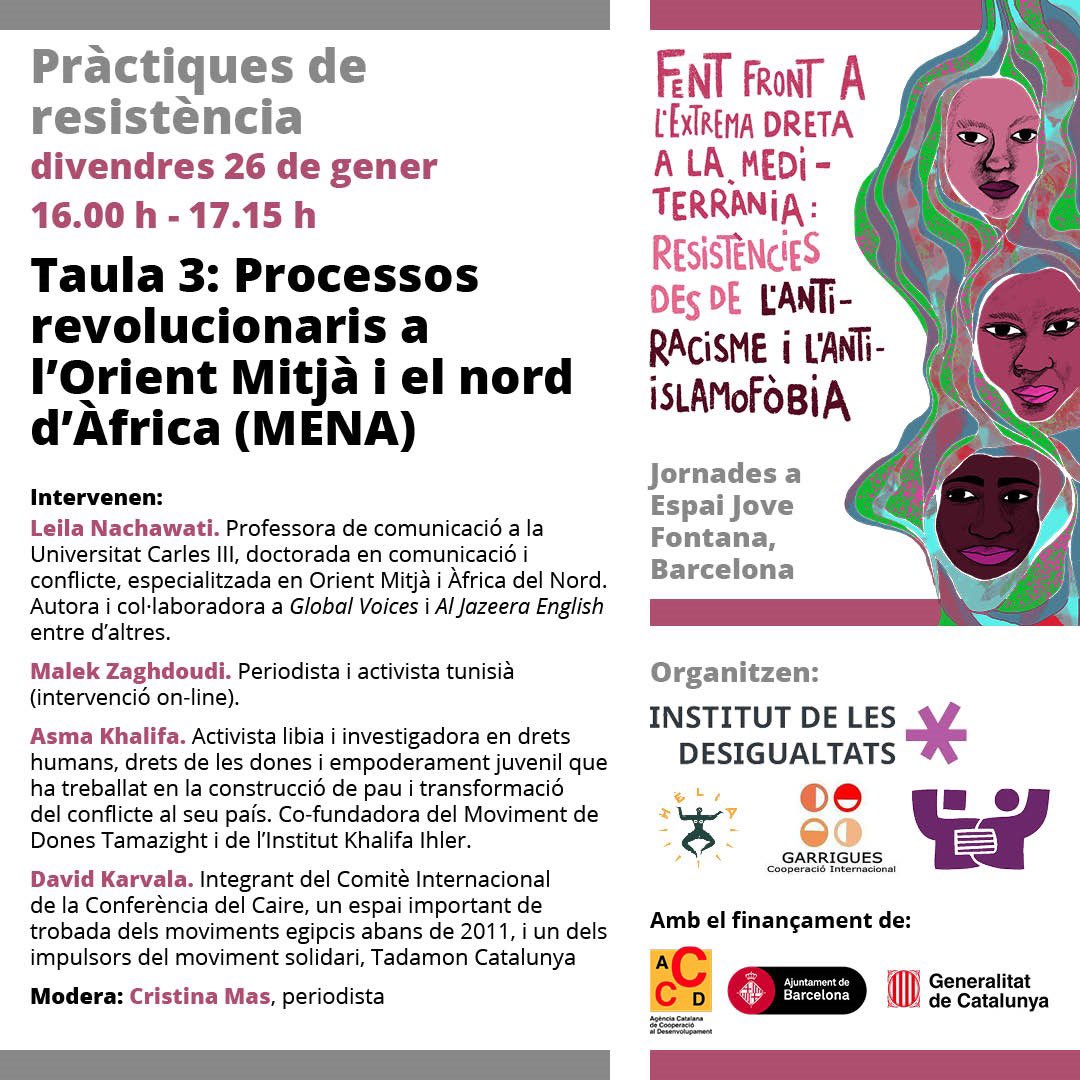 Institut Desigualtats (@idesigualtats) on Twitter photo <a href="/HeliaDones/">Hèlia</a> <a href="/GarriguesCoop/">Garrigues Cooperació</a> <a href="/UCFRcat/">UCFR #StopIslamofòbia #StopVOX</a> <a href="/cooperaciocat/">Cooperació</a> <a href="/BCNJustGlobal/">BCN_JustíciaGlobal</a> <a href="/Palestina_cat/">Comunitat Palestina Catalunya</a> <a href="/proucomplicitat/">ProuComplicitat #AturemElGenocidi</a> <a href="/RESCOP1/">RESCOP</a> <a href="/SalahJamal99/">Salah Jamal</a> <a href="/EjLaFontana/">Espai Jove La Fontana</a> Processos Revolucionaris a l’Orient Mitjà i el Nord d’Africa, com es van generar els moviments, com es van organitzar? amb <a href="/leila_na/">#FreeAlaa</a>, @Malek Zaghdoudi, <a href="/AsmaKhalifaLY/">Asma Khalifa</a> de @khalifaihler i <a href="/davidkarvala/">David Karvala #StopVOX #StopAC</a>
#Libya #Tunisie #Siria #PrimaveraÁrabe <a href="/GarriguesCoop/">Garrigues Cooperació</a> <a href="/HeliaDones/">Hèlia</a> <a href="/UCFRcat/">UCFR #StopIslamofòbia #StopVOX</a> <a href="/HeliaDones/">Hèlia</a> <a href="/GarriguesCoop/">Garrigues Cooperació</a> <a href="/UCFRcat/">UCFR #StopIslamofòbia #StopVOX</a> <a href="/cooperaciocat/">Cooperació</a> <a href="/BCNJustGlobal/">BCN_JustíciaGlobal</a> <a href="/Palestina_cat/">Comunitat Palestina Catalunya</a> <a href="/proucomplicitat/">ProuComplicitat #AturemElGenocidi</a> <a href="/RESCOP1/">RESCOP</a> <a href="/SalahJamal99/">Salah Jamal</a> <a href="/EjLaFontana/">Espai Jove La Fontana</a> Processos Revolucionaris a l’Orient Mitjà i el Nord d’Africa, com es van generar els moviments, com es van organitzar? amb <a href="/leila_na/">#FreeAlaa</a>, @Malek Zaghdoudi, <a href="/AsmaKhalifaLY/">Asma Khalifa</a> de @khalifaihler i <a href="/davidkarvala/">David Karvala #StopVOX #StopAC</a>
#Libya #Tunisie #Siria #PrimaveraÁrabe <a href="/GarriguesCoop/">Garrigues Cooperació</a> <a href="/HeliaDones/">Hèlia</a> <a href="/UCFRcat/">UCFR #StopIslamofòbia #StopVOX</a>