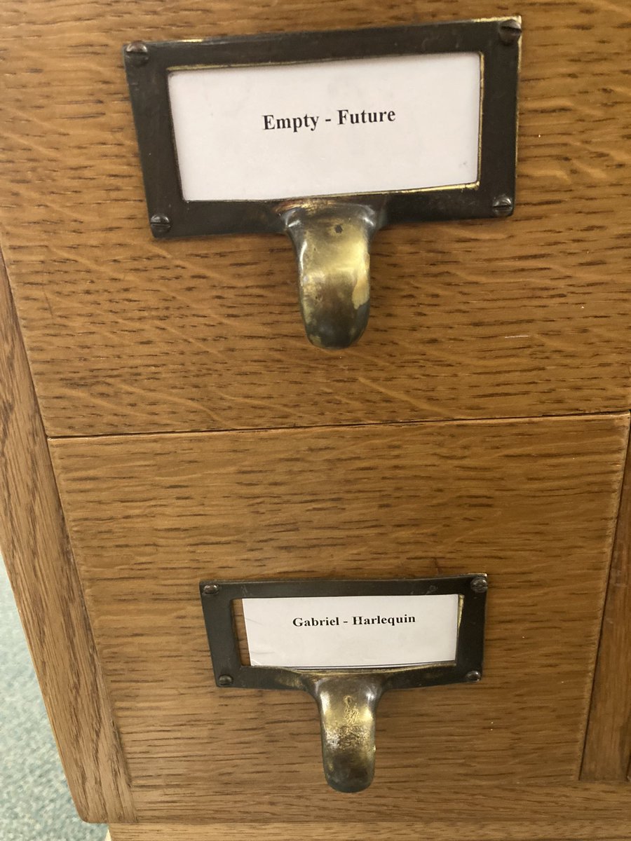 LearNonsense's tweet photo. I love card catalogues. I know, I know…digital is so much more efficient. But I like stumbling on 19thc plays with mad titles. 

There is also a poetry to the catalogue itself. 

QED to Seaweed Hall
Sebastopol to Syren
Tabitha to Vultures

Occasionally, I even feel confronted: https://t.co/NVSUwknLEQ