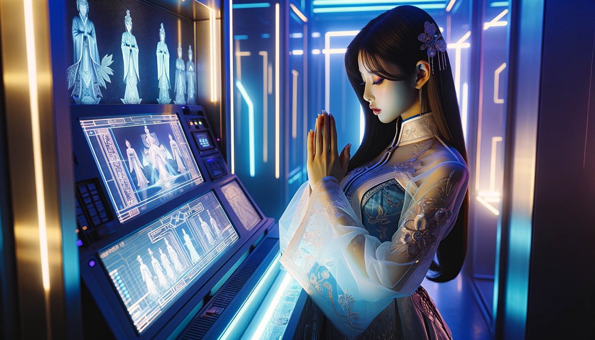 AsianCyberGals's tweet photo. Cyberpunk Prayer 02
#cyberpunk #cybercity #cybergal #kawaii #美少女 #futurefashion #future #machinecreativity #creativeai #AIArtistry #futurefashion
#AIgirlgallery #aiillustration #aiillustrator #cybergirl #cyberwoman #cyberverse #cybervibe #neonportrait #cyberpunkgirl https://t.co/nCxtuXDDjv