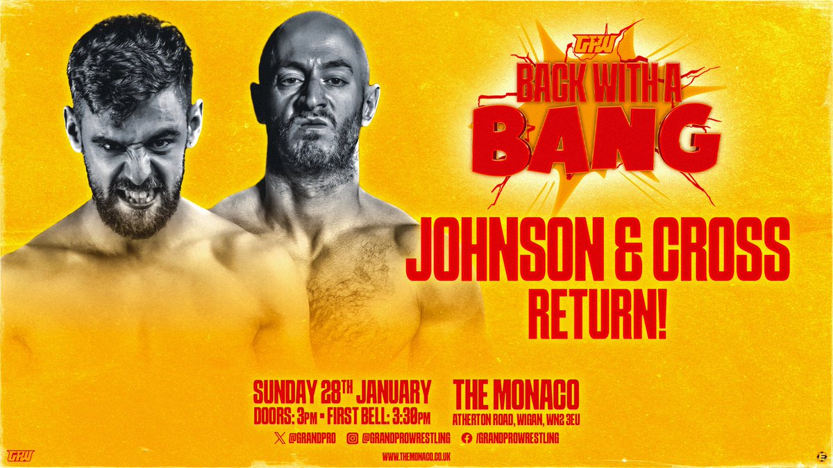 GrandPro's tweet photo. ‼️ Announcement ‼️

@jackjohnsonpro and @TheAsset1169 return at #BWAB 

Johnson + Cross made a big impact in October but their surprise challenge to The Austins didn’t end in a win. 

Jan 28th, they’re back - but who will be their next target? 🎯

🎟️🎫
https://t.co/d5XWDR6zG2 https://t.co/6QjOQvkoco