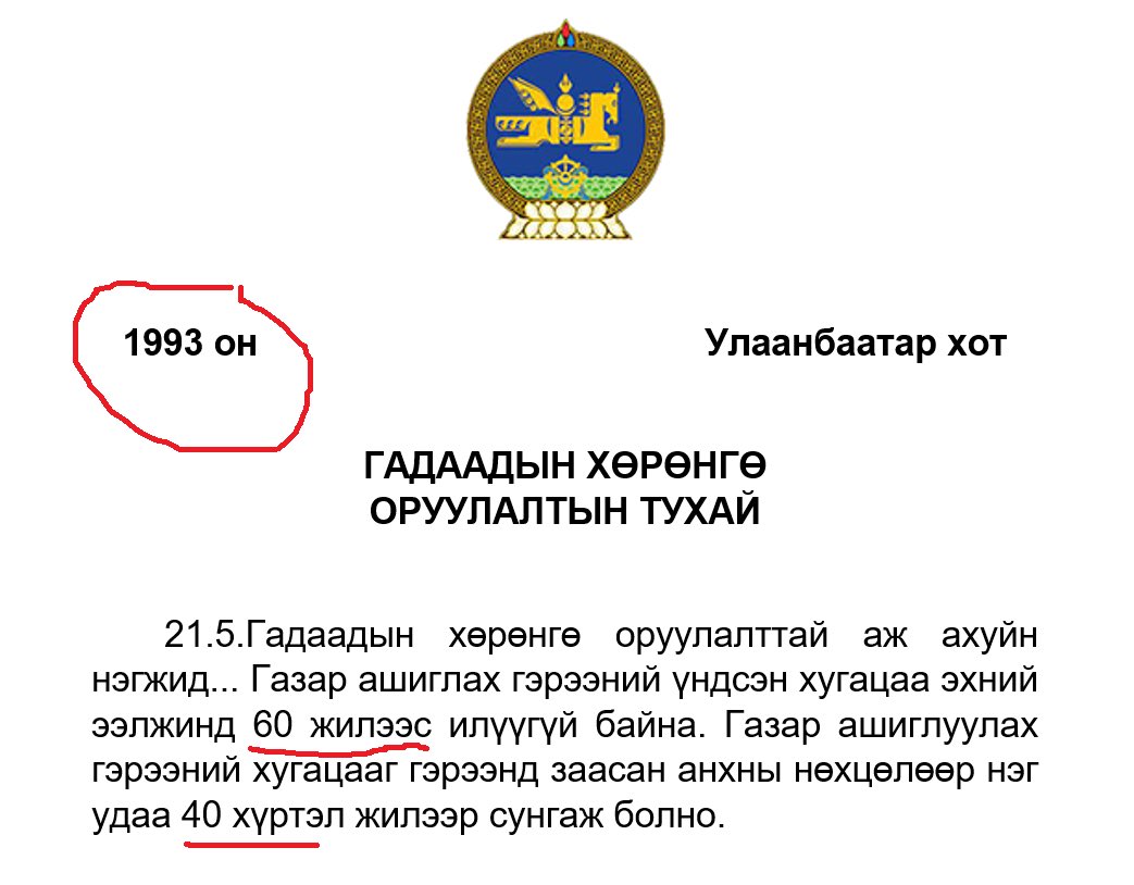 Ийм хуультай 30 жил явлаа. Хятадууд дүүрээд газраа алдчихсан юм алга. 
Женок яг юу хүсээд орилов ⁉️⁉️⁉️