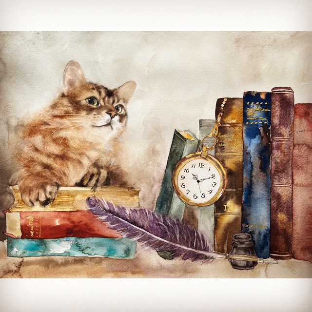 <じゃ、一緒に問題を整理してみようか>

#watercolor #水彩画　#透明水彩　#catportrait #catart #猫絵　#畑尾洋子　#hataoyoko