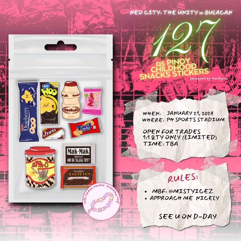 𝙉𝙀𝙊 𝘾𝙄𝙏𝙔 : 𝘽𝙐𝙇𝘼𝘾𝘼𝙉 - 𝙏𝙃𝙀 𝙐𝙉𝙄𝙏𝙔

127 𝙖𝙨 𝙥𝙞𝙣𝙤𝙮 𝙘𝙝𝙞𝙡𝙙𝙝𝙤𝙤𝙙 𝙨𝙣𝙖𝙘𝙠𝙨! ⊹ ࣪ ˖
fan support stickers by: @mistyicez

ִ ࣪𖤐 rt + like
࣪𖤐 check pubmat for details 
ִ ࣪𖤐 time and loc: TBA 

#NCT127_NEOCITY_THE_UNITY
#NEOCITY_THE_UNITY_in_BULACAN